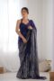 Blue Heavy Georgette Sequin Saree with Unstitched Blouse
