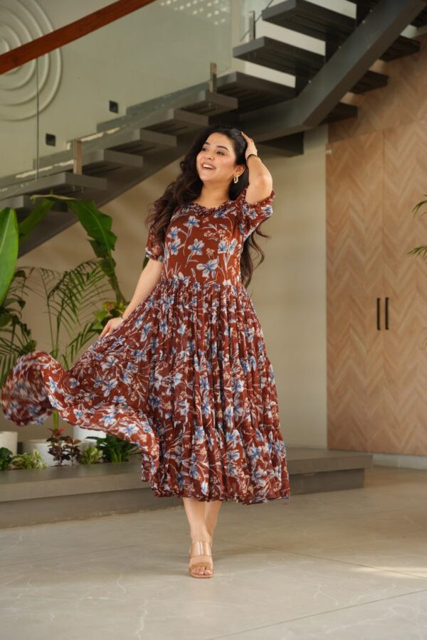 Brown Desirable Floral Flair Gown in Premium Faux Georgette - Image 6