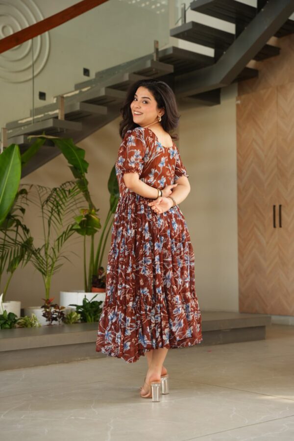 Brown Desirable Floral Flair Gown in Premium Faux Georgette - Image 5