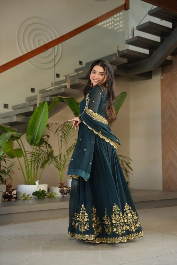 Designer Faux Georgette Gown with Zari & Sequin Work + Dupatta - Image 6