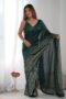 Green Heavy Georgette Sequin Saree with Unstitched Blouse