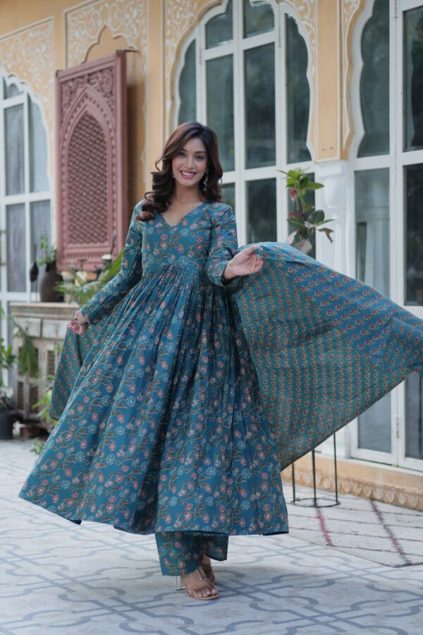 Premium Pure Cotton Readymade Gown with Pant & Dupatta Set for Women - Image 8