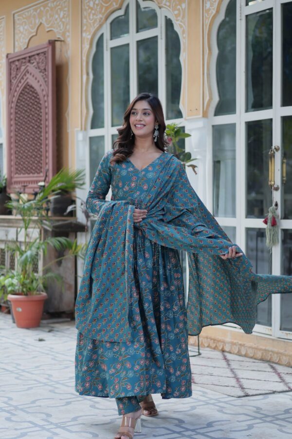Premium Pure Cotton Readymade Gown with Pant & Dupatta Set for Women - Image 6