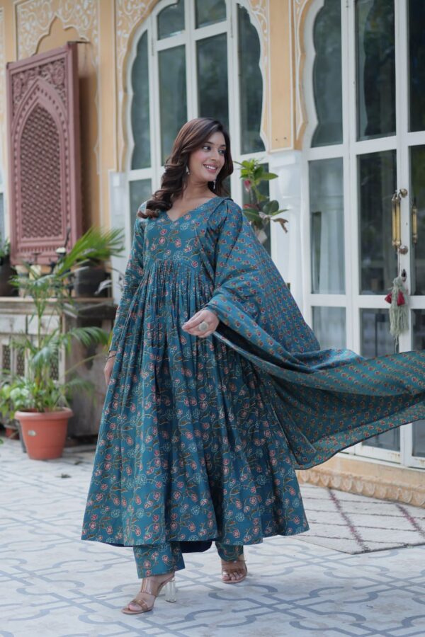 Premium Pure Cotton Readymade Gown with Pant & Dupatta Set for Women - Image 4