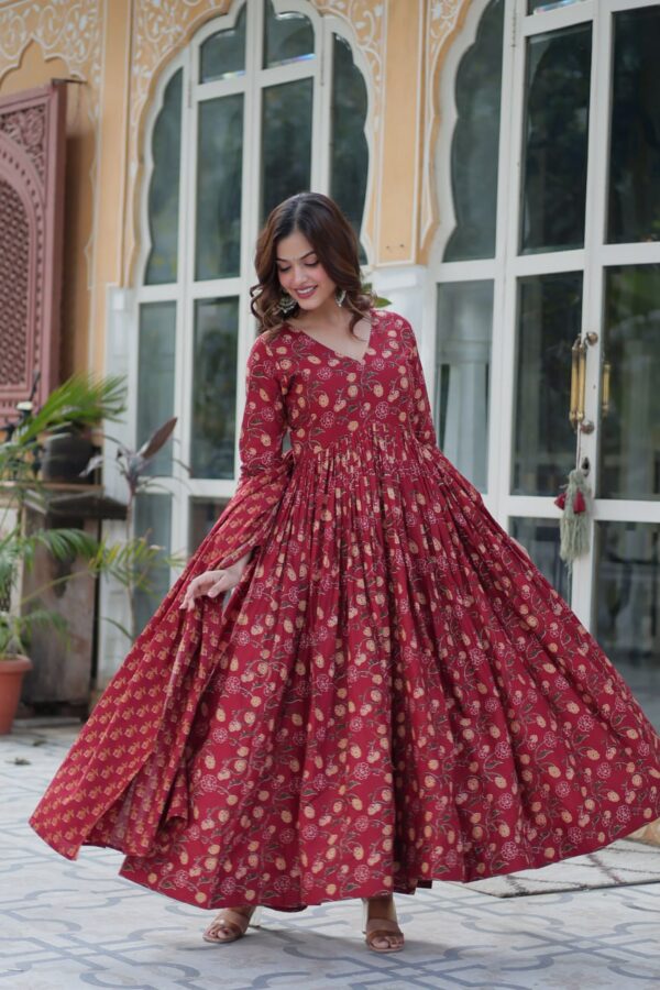 Premium Pure Cotton Readymade Gown with Pant & Dupatta Set for Women - Image 7