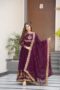Wine Designer Faux Georgette Gown with Zari & Sequin Work + Dupatta