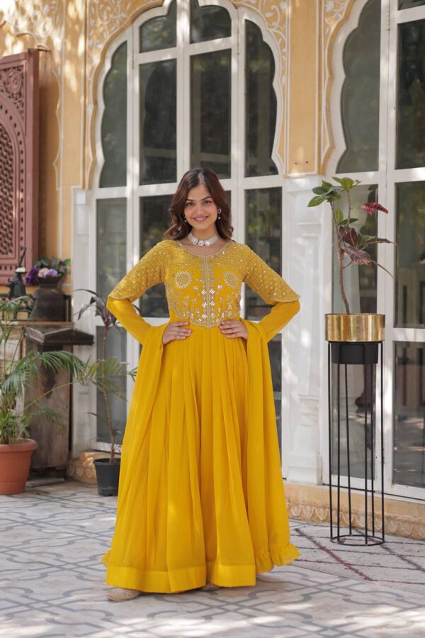 Premium Designer Faux Georgette Readymade Gown with Embroidered Work and Dupatta for Women - Image 2