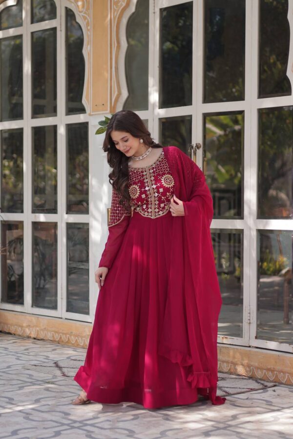 Premium Designer Faux Georgette Readymade Gown with Embroidered Work and Dupatta for Women - Image 8