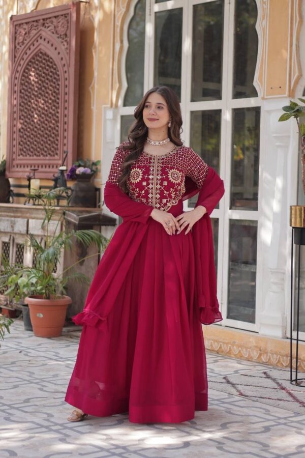 Premium Designer Faux Georgette Readymade Gown with Embroidered Work and Dupatta for Women - Image 7