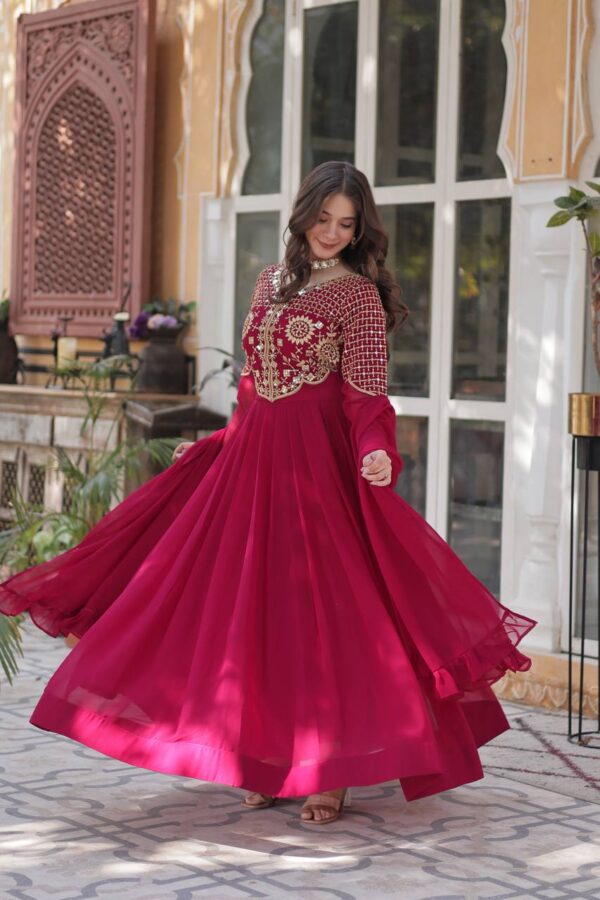 Premium Designer Faux Georgette Readymade Gown with Embroidered Work and Dupatta for Women - Image 3