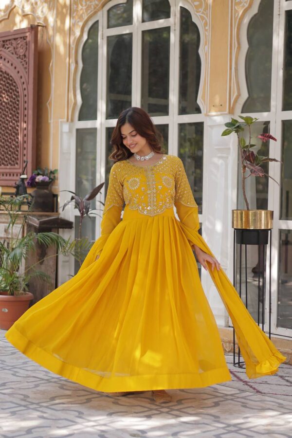 Premium Designer Faux Georgette Readymade Gown with Embroidered Work and Dupatta for Women - Image 5
