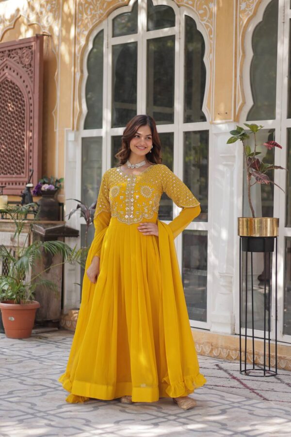 Premium Designer Faux Georgette Readymade Gown with Embroidered Work and Dupatta for Women - Image 4