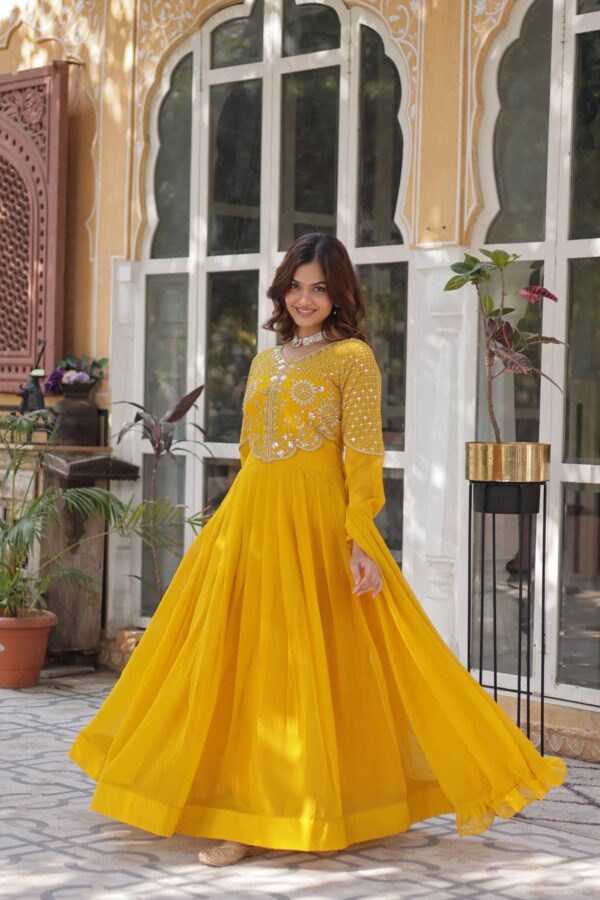 Premium Designer Faux Georgette Readymade Gown with Embroidered Work and Dupatta for Women